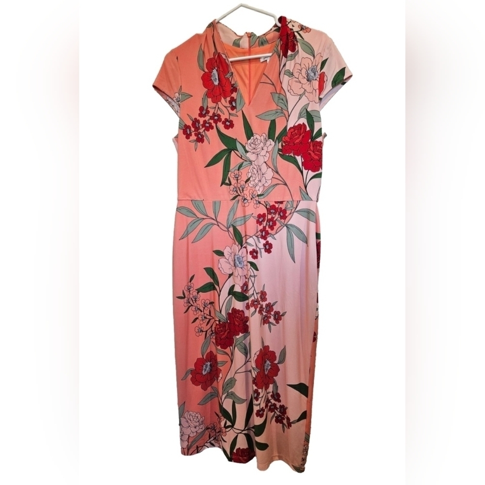 London Times Women's Floral Cap Sleeve Sheath Dress Pink Size M - Picture 7 of 7